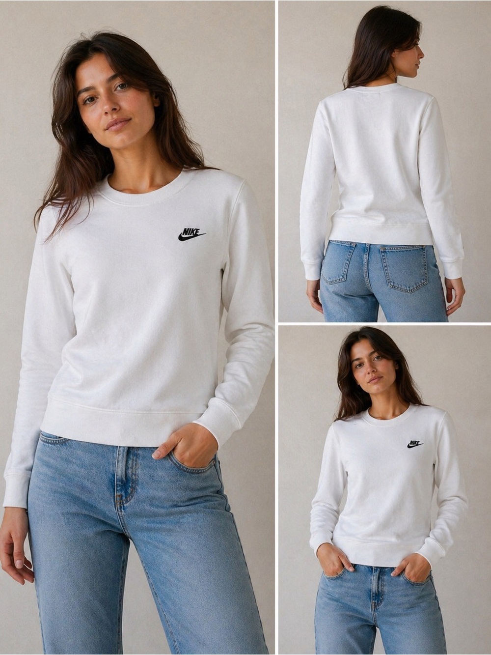Nike White Sweatshirt with Black Swoosh Logo